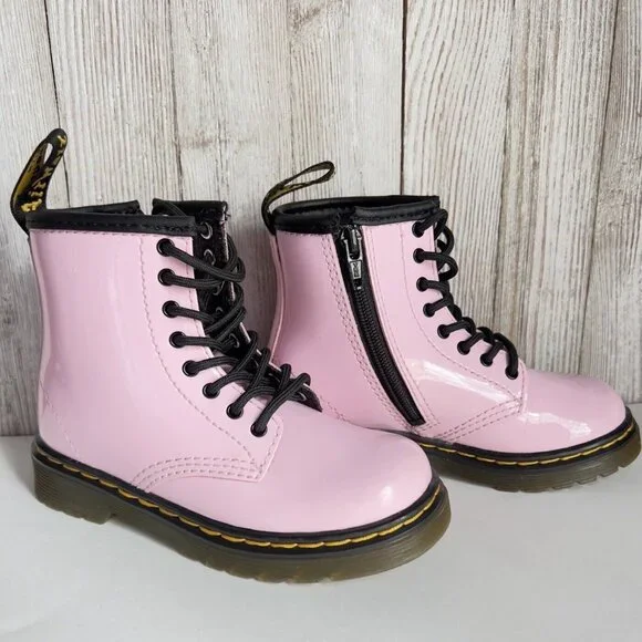 Girl's Grade School 1460 “Pale Pink” Patent Combat Boots Size 8 - Picture 13 of 16